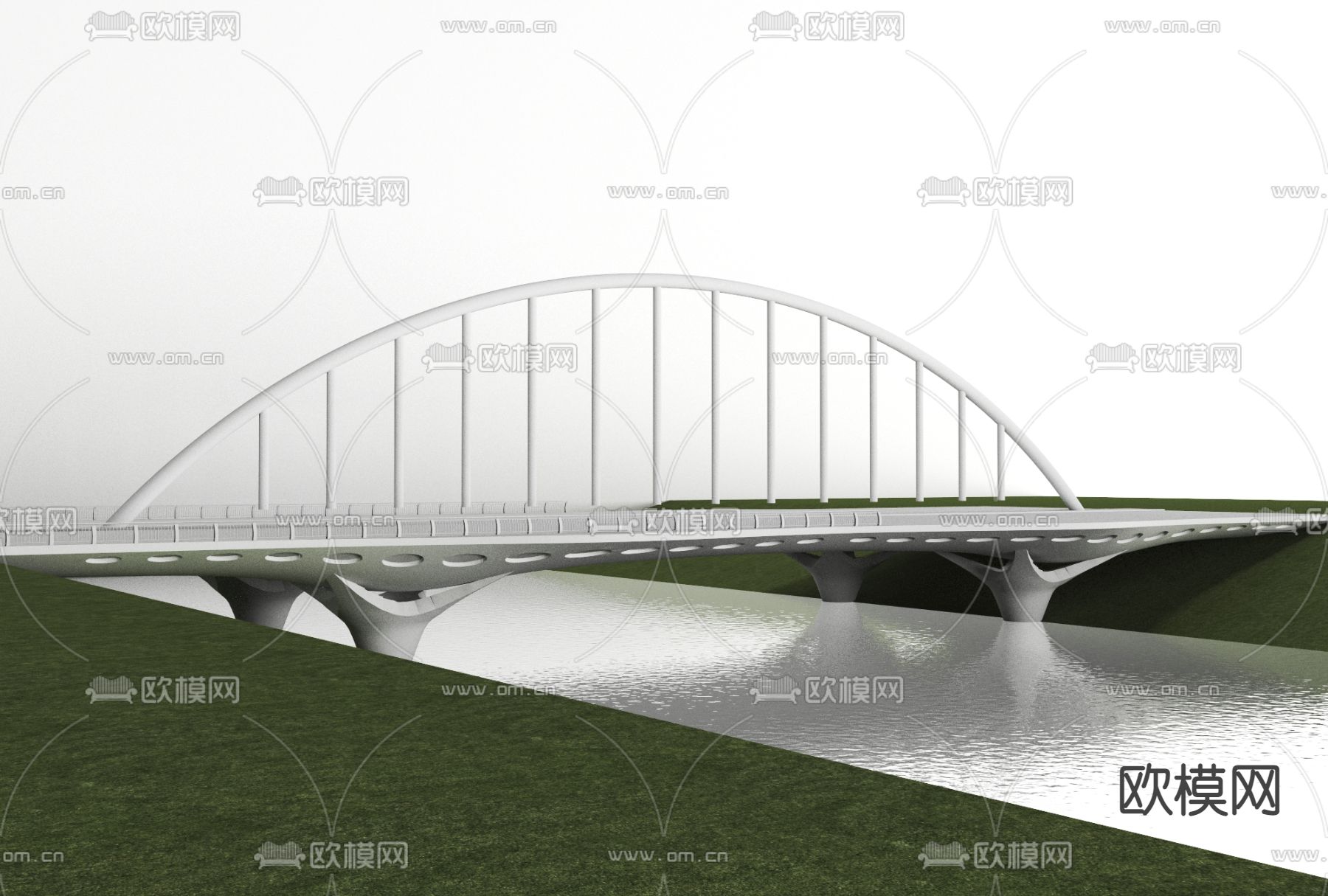 现代跨江大桥免费3d模型下载