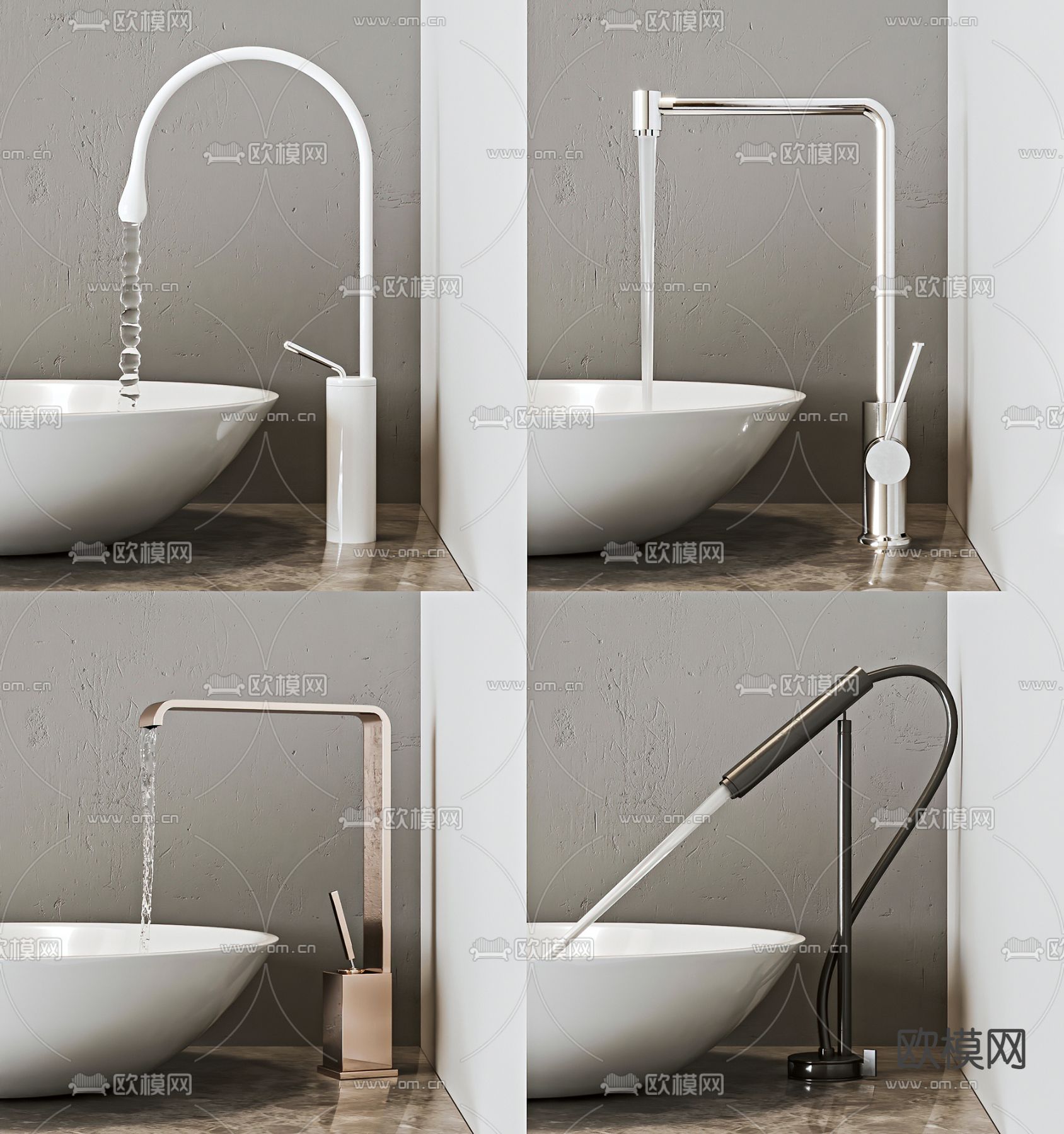 现代不锈钢水龙头3d模型下载（渲染图1）