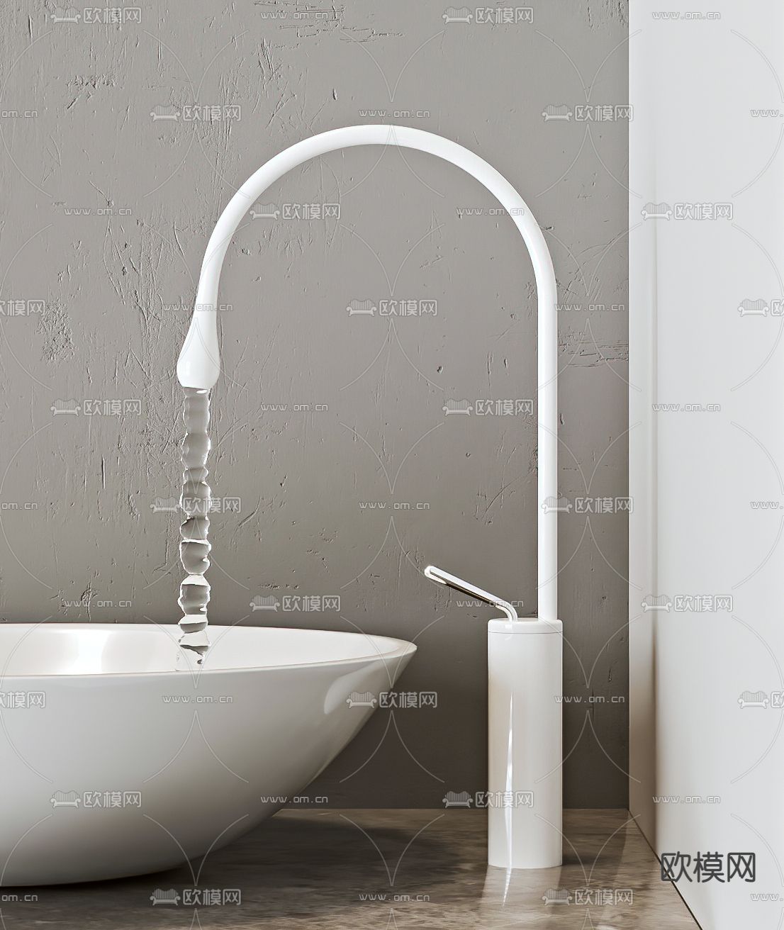 现代不锈钢水龙头3d模型下载（渲染图2）