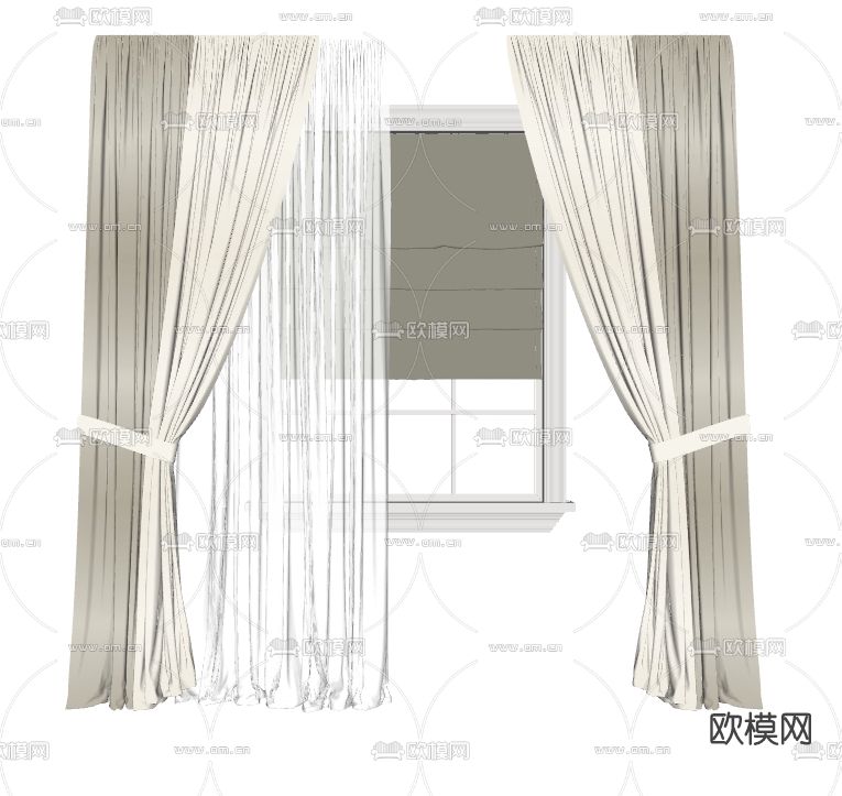 现代布艺窗帘su模型
