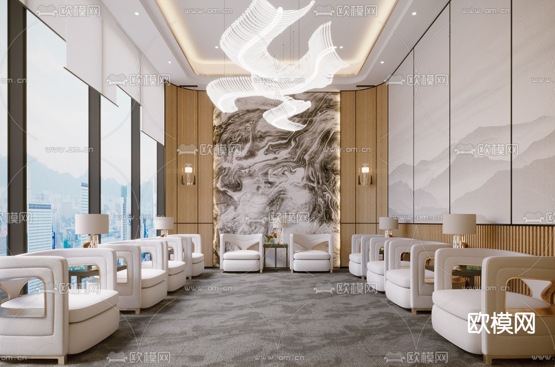 现代轻奢酒店接待室3d模型下载（渲染图1）