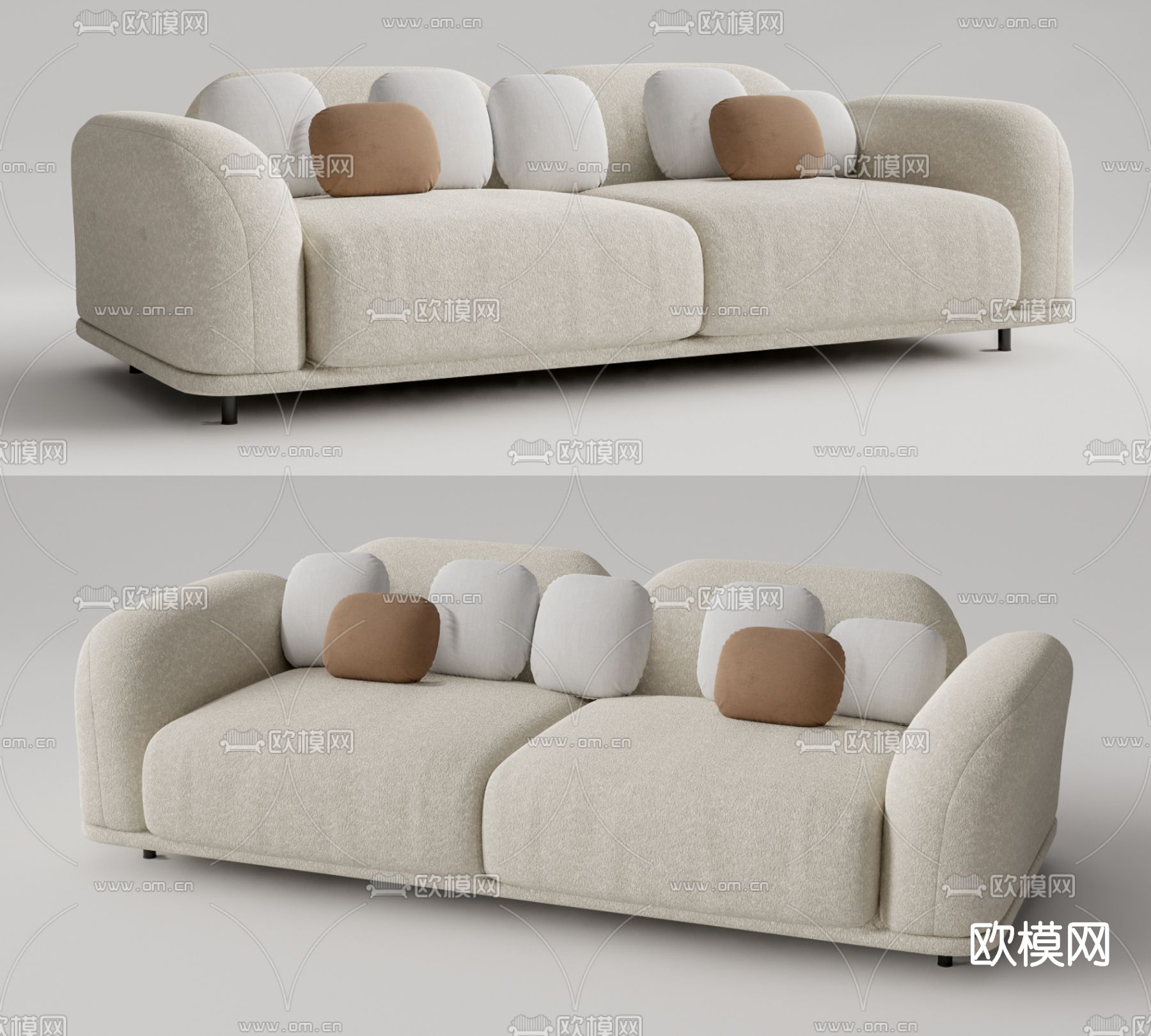 现代布艺双人沙发su模型下载（渲染图1）