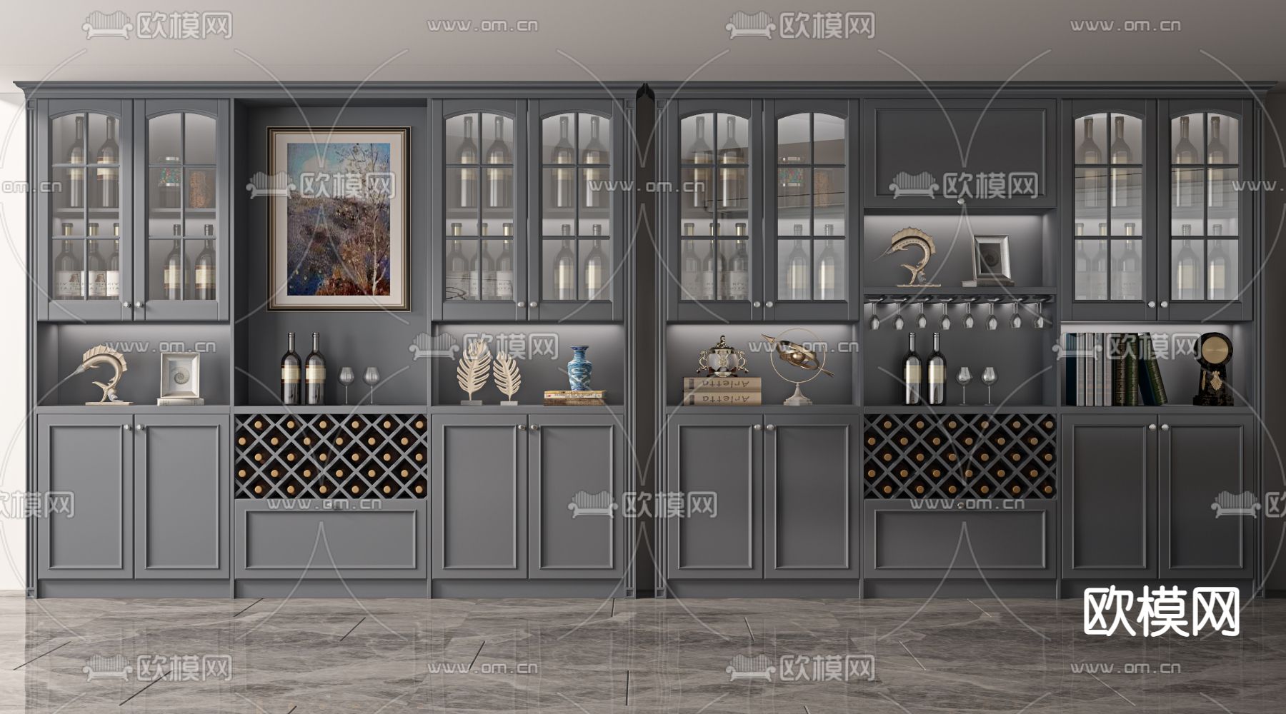 美式多功能酒柜3d模型