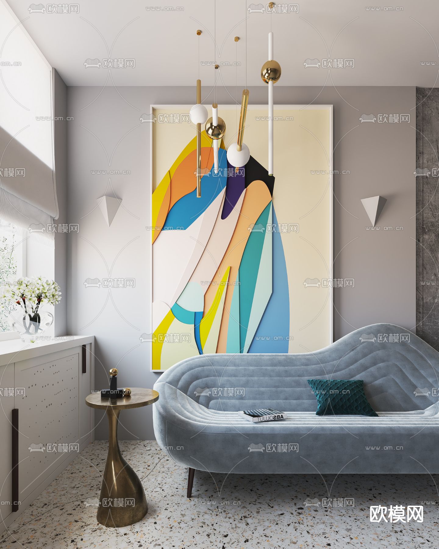 法式布艺多人沙发3d模型下载