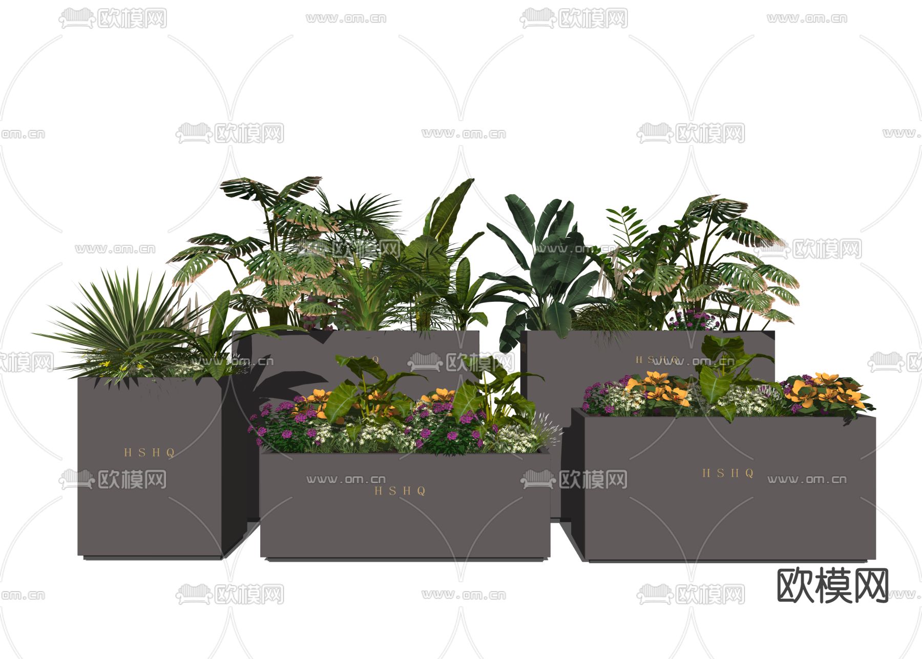 现代花箱植物盆栽su模型下载（渲染图2）