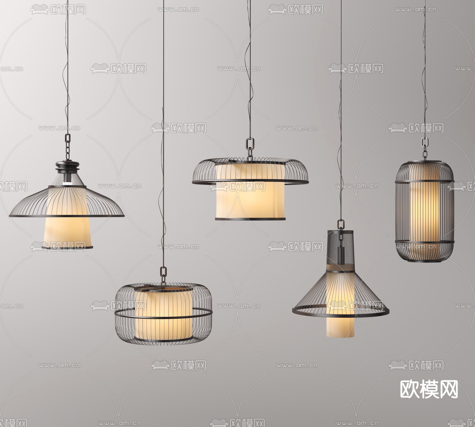 新中式灯笼吊灯3d模型下载