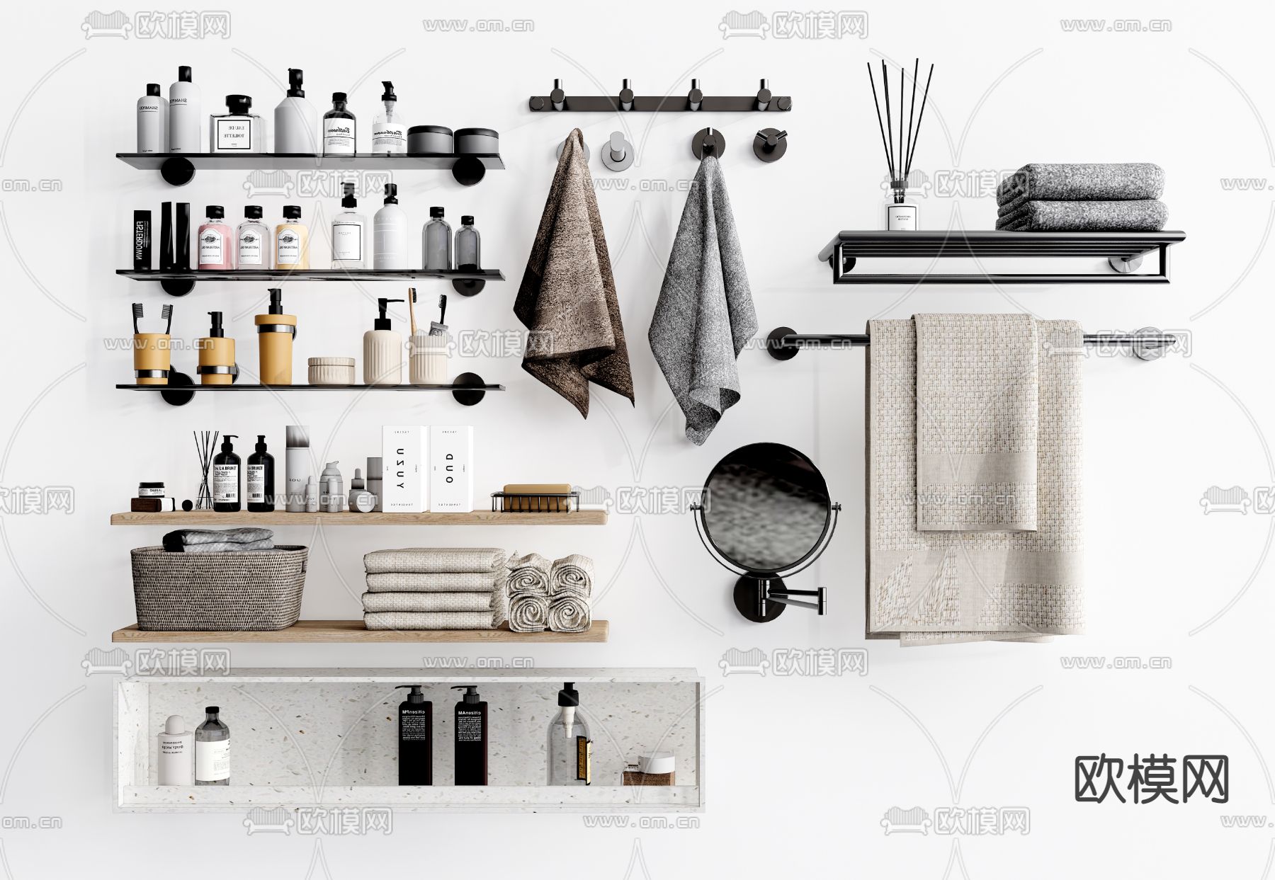 现代卫浴用品毛巾架su模型下载（渲染图1）