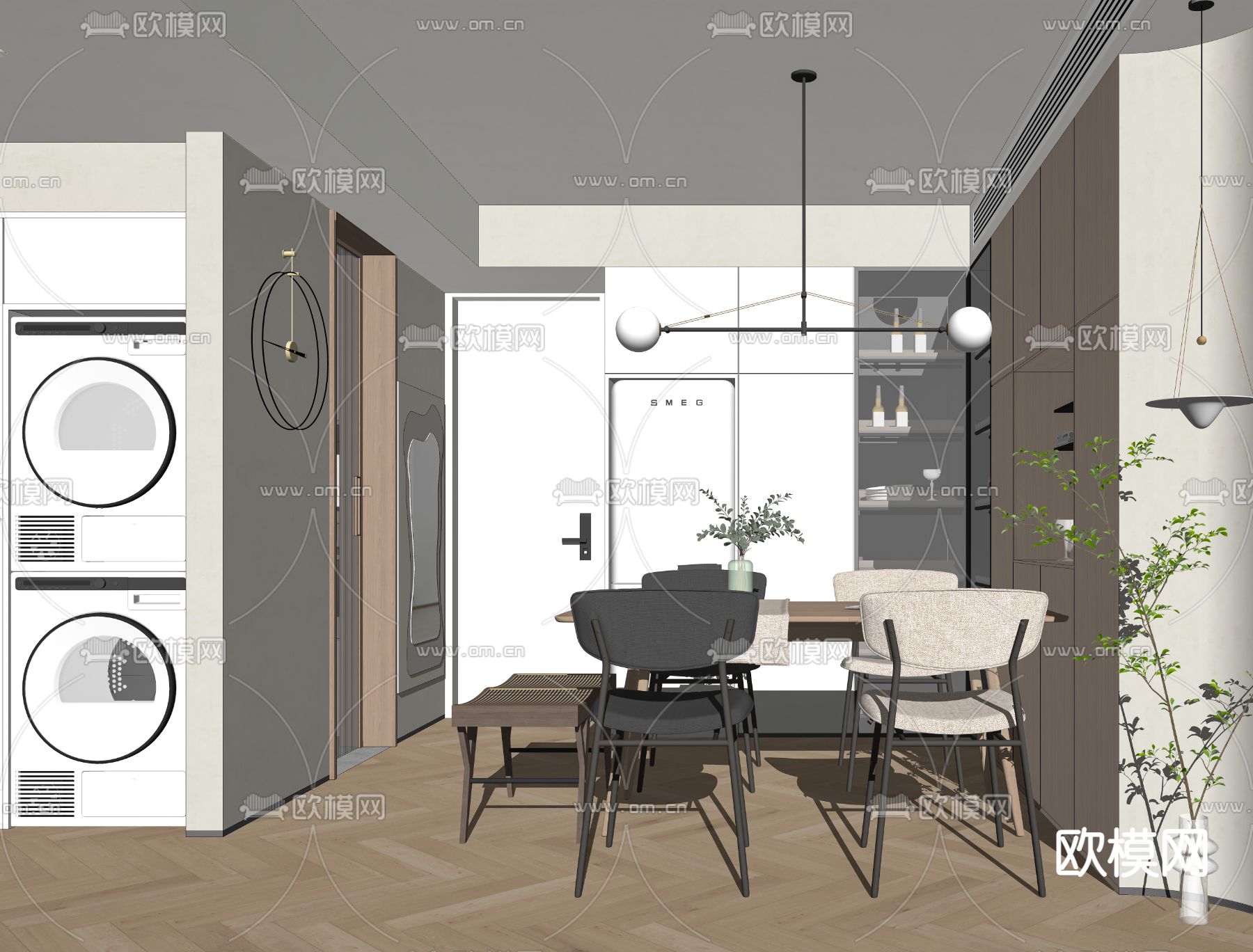 北欧餐厅su模型下载