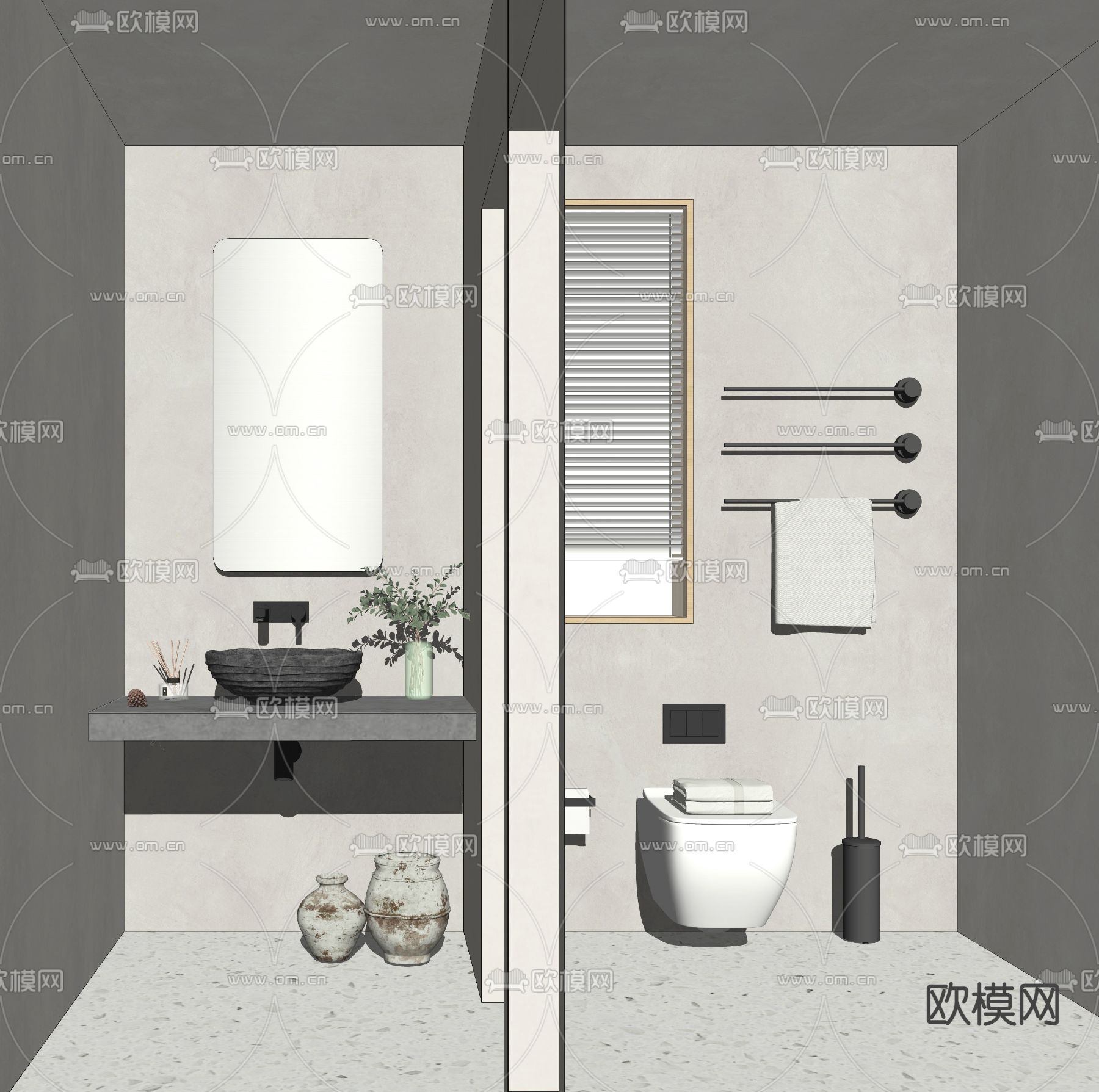 侘寂风卫生间浴室su模型