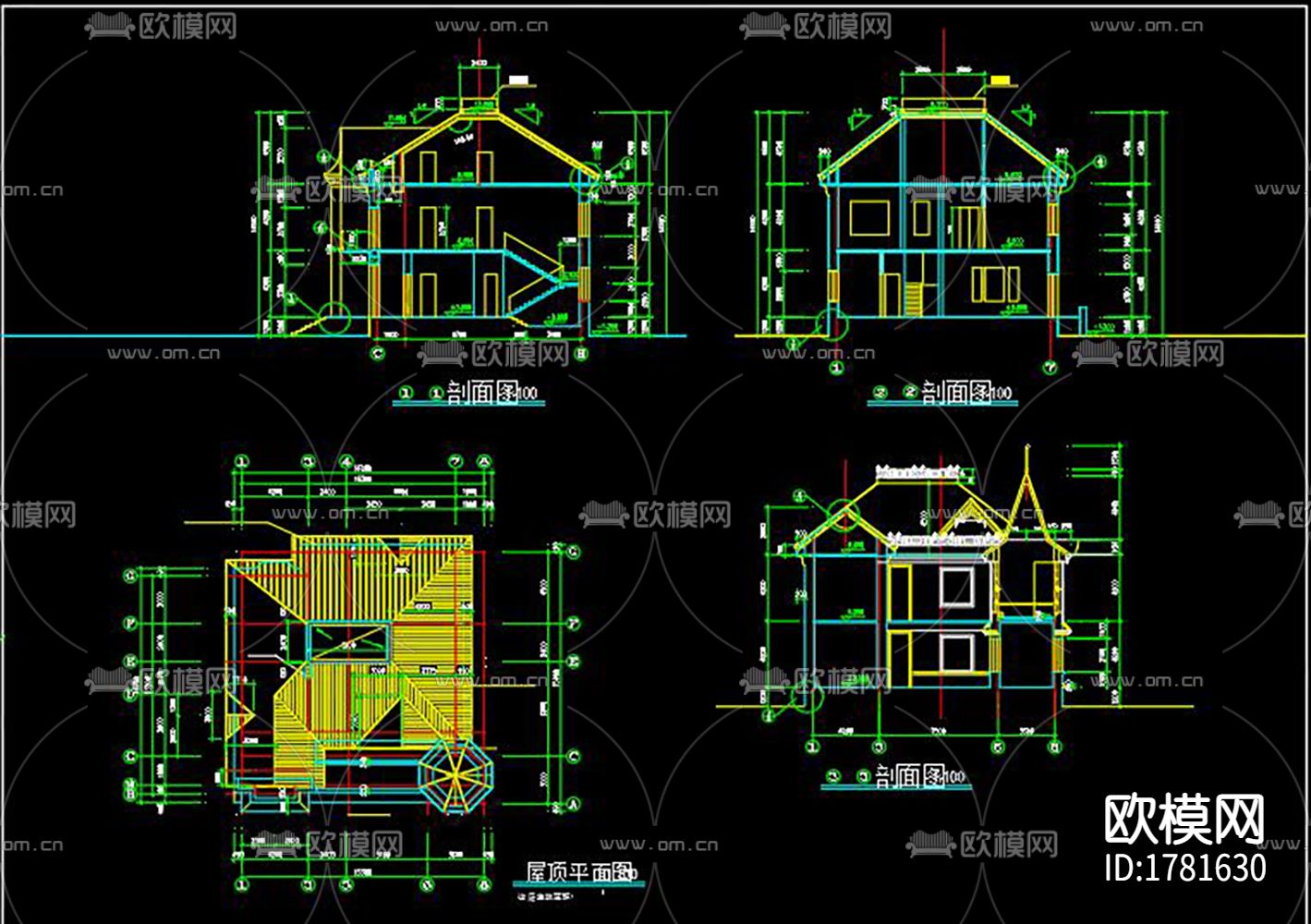 欧式别墅cad施工图下载（渲染图2）