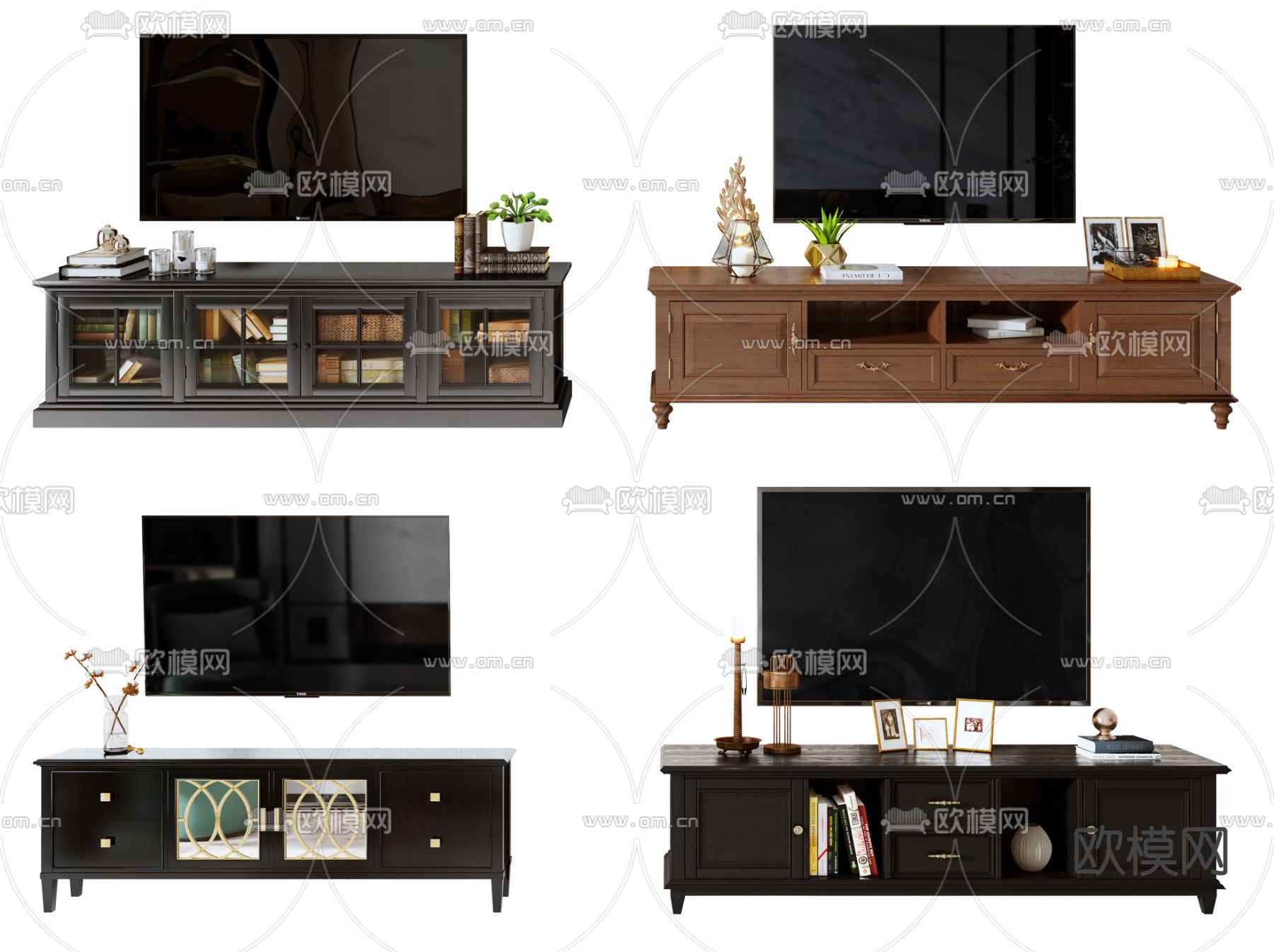 美式实木电视柜3d模型下载