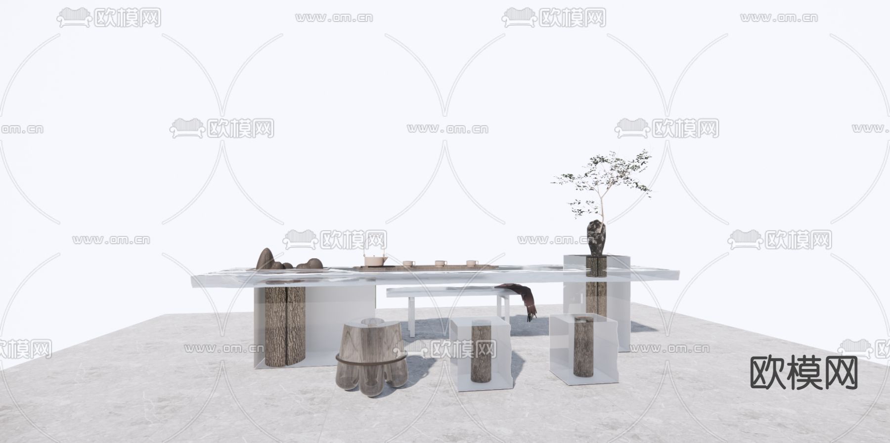 现代茶桌椅su模型