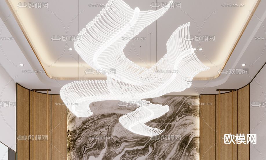 现代轻奢酒店接待室3d模型下载（渲染图3）