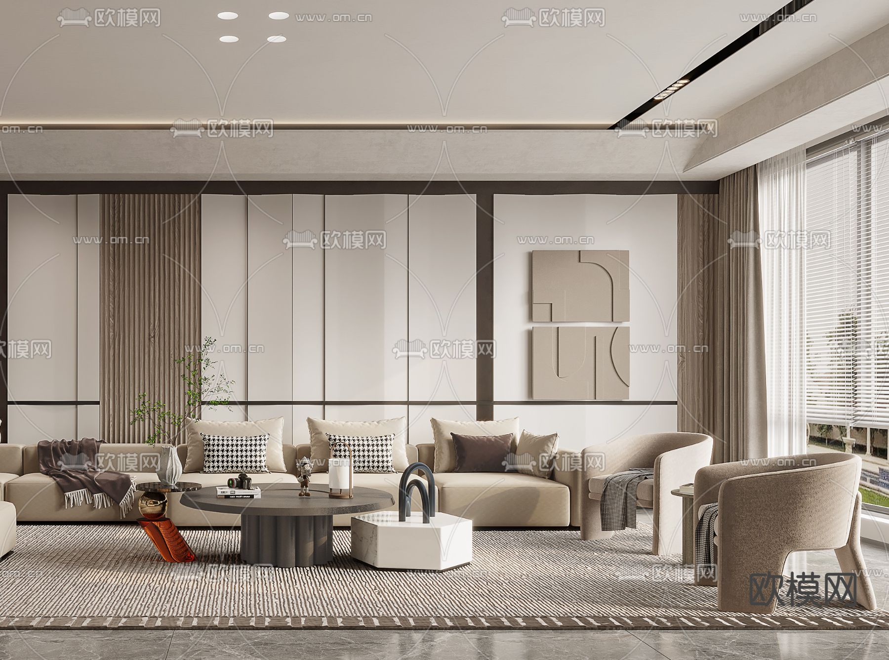 现代轻奢客厅3d模型下载（渲染图6）