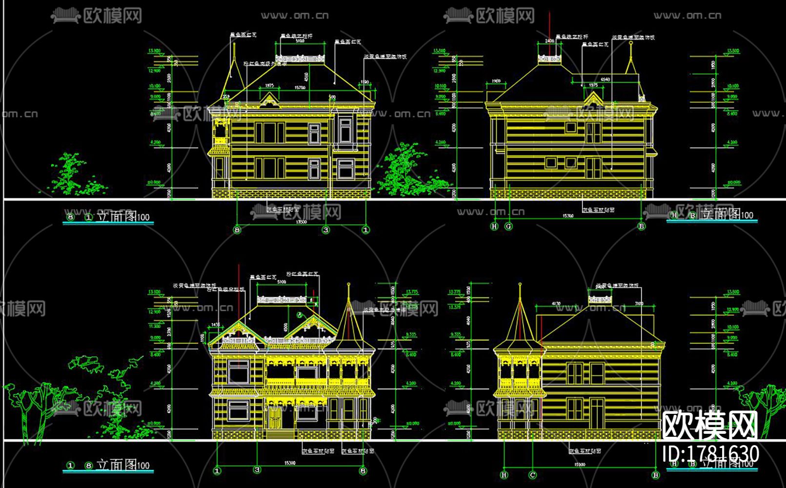 欧式别墅cad施工图下载（渲染图1）