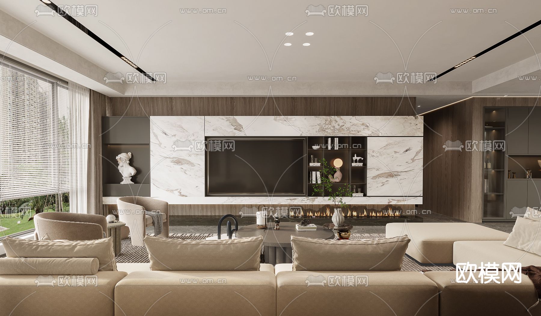 现代轻奢客厅3d模型下载（渲染图3）