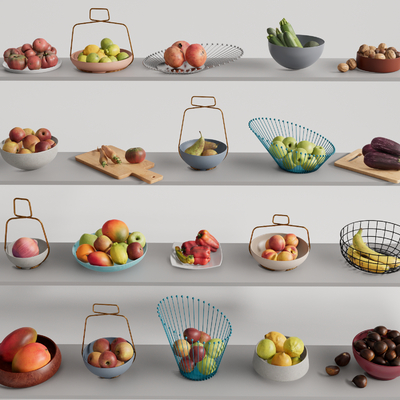  现代水果蔬菜果盘su模型 