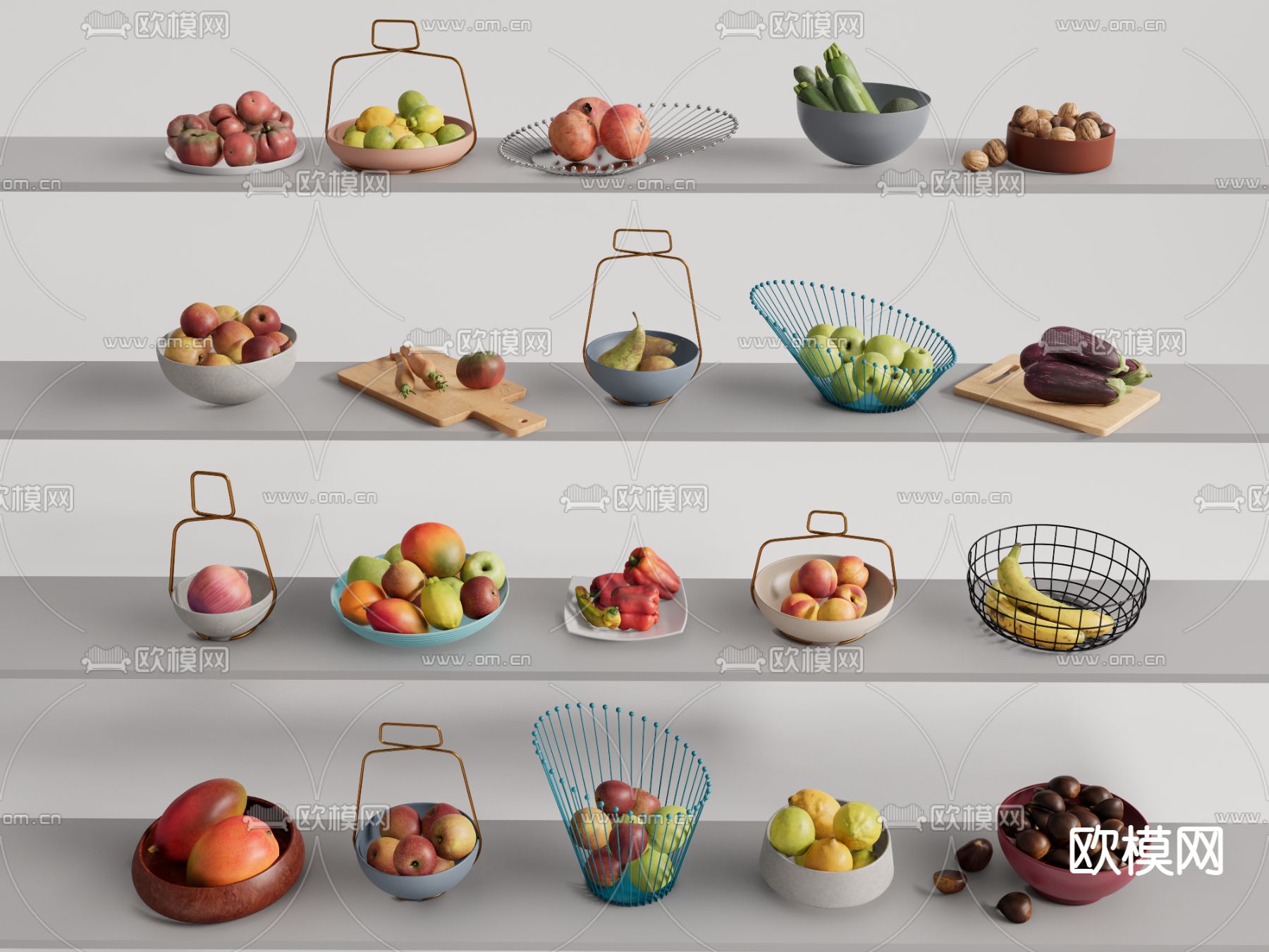 现代水果蔬菜果盘su模型下载（渲染图1）