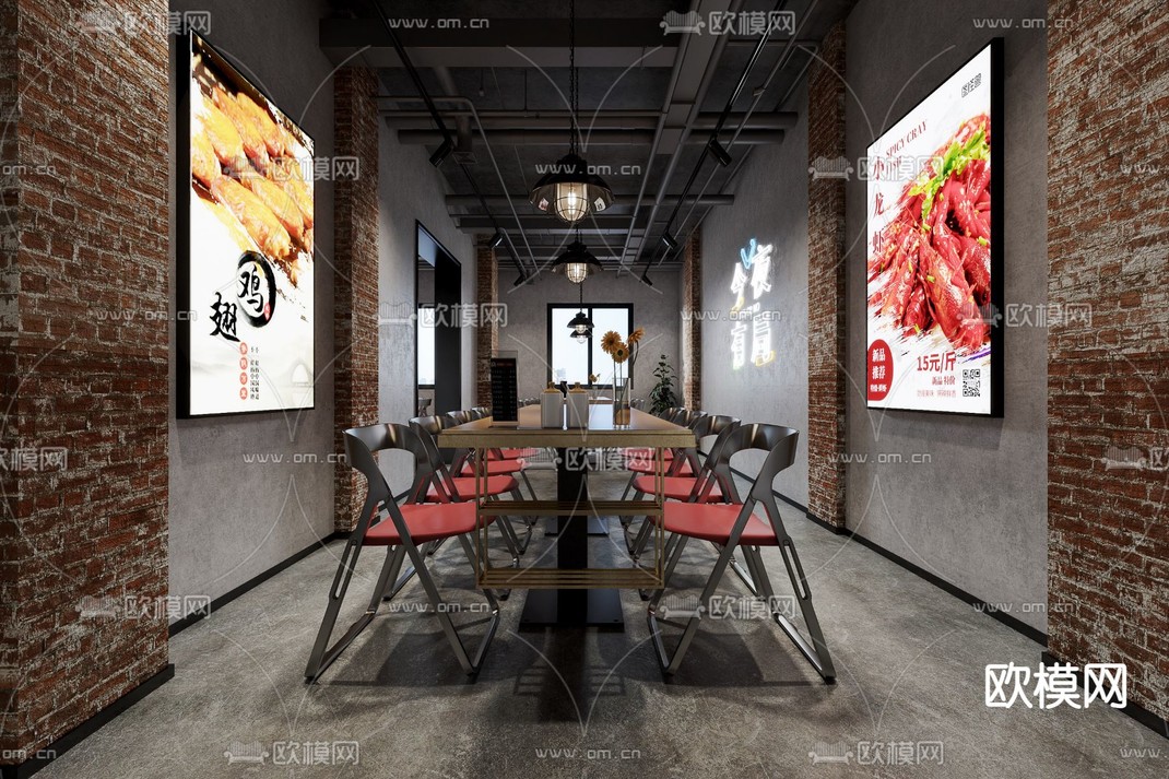 工业风烧烤店3d模型下载_ID11629662_3dmax免费模型-欧模网