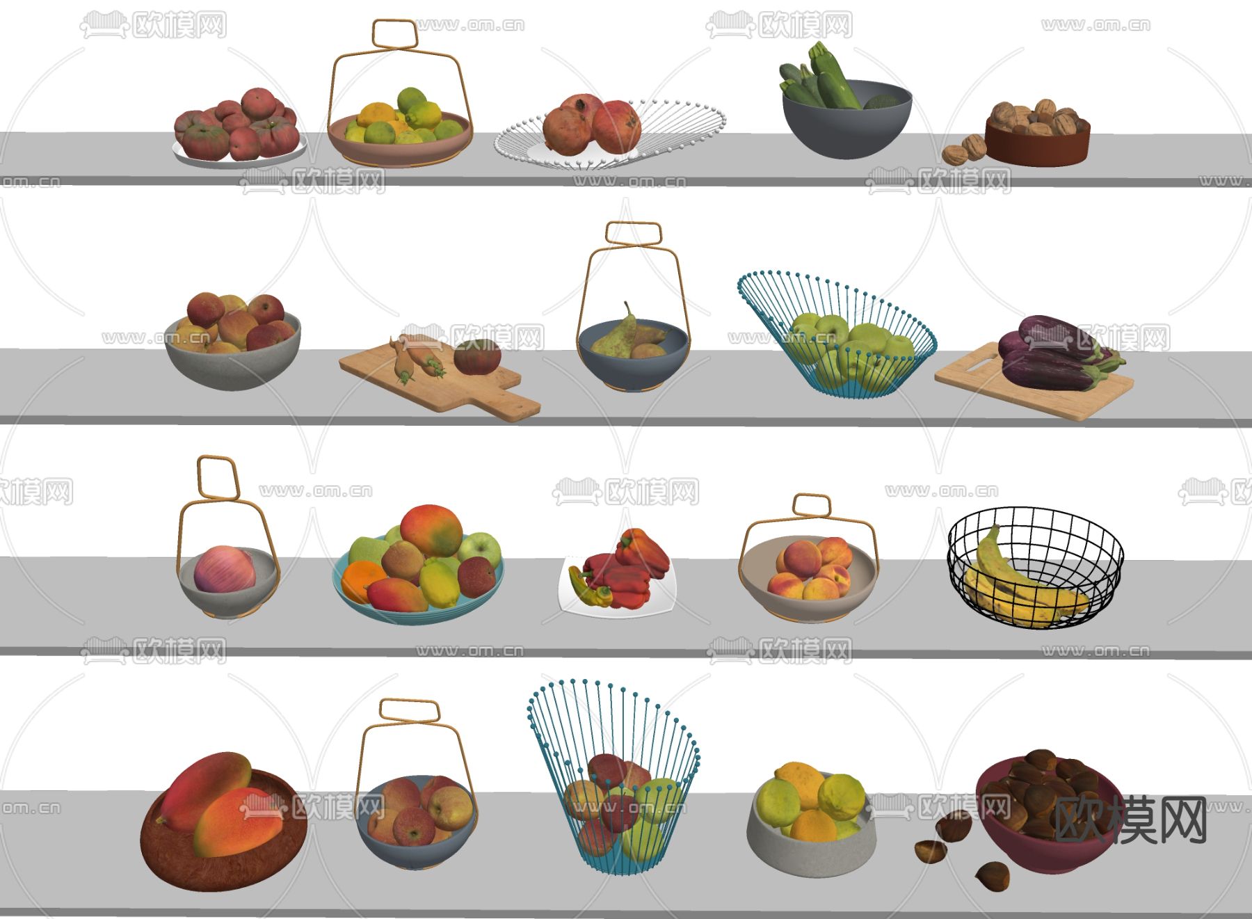 现代水果蔬菜果盘su模型下载（渲染图2）