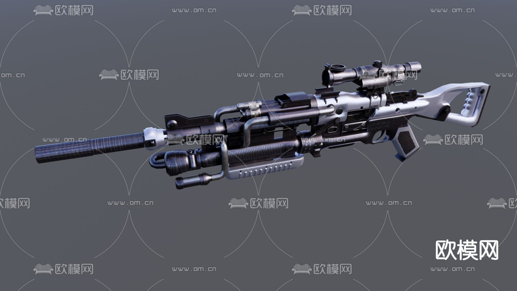 现代狙击枪su模型下载（渲染图1）