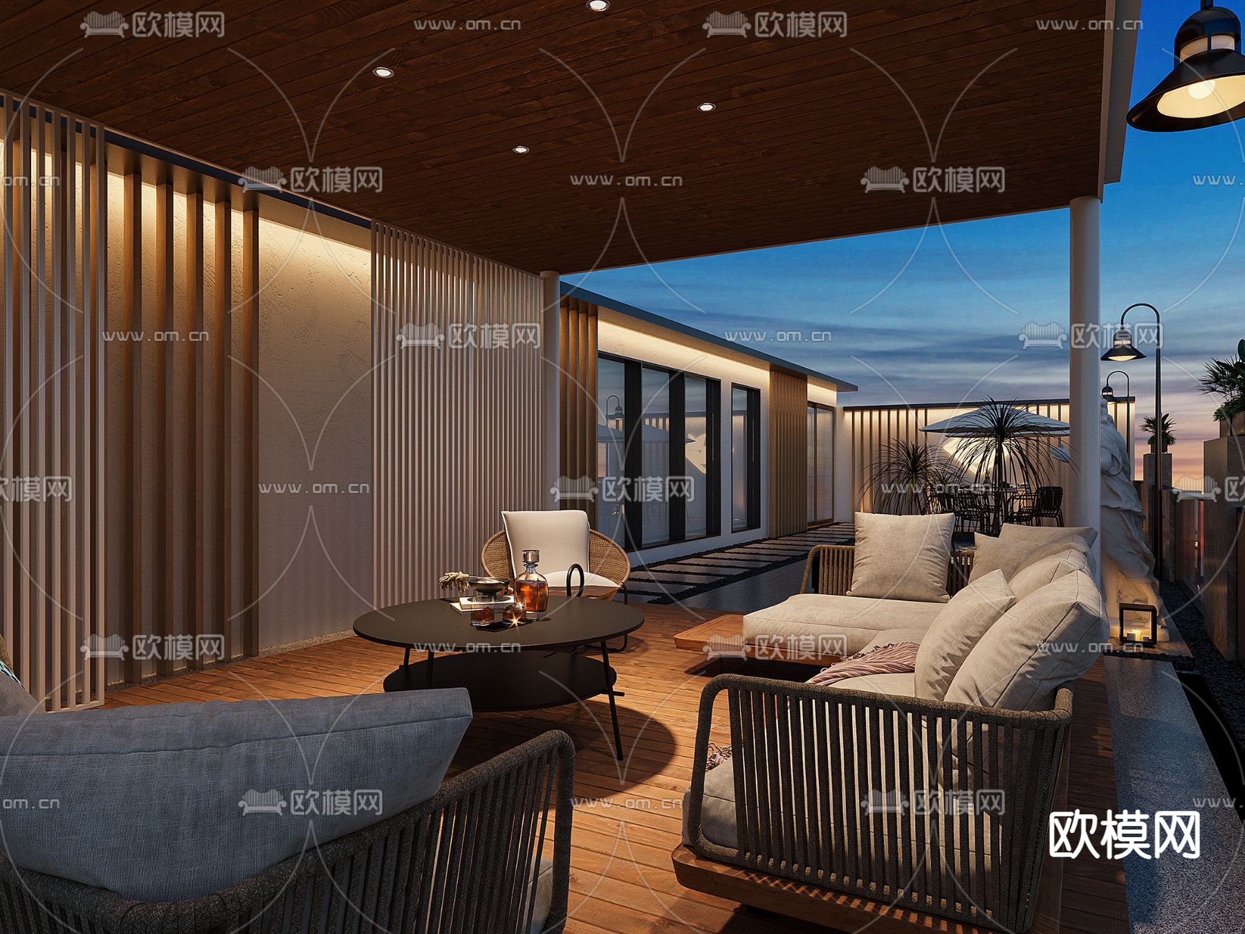 现代露天阳台夜景3d模型下载