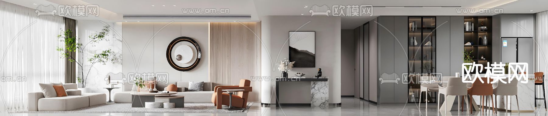现代客厅餐厅3d模型