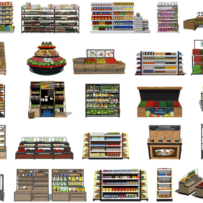  现代超市货架果蔬货架su模型 