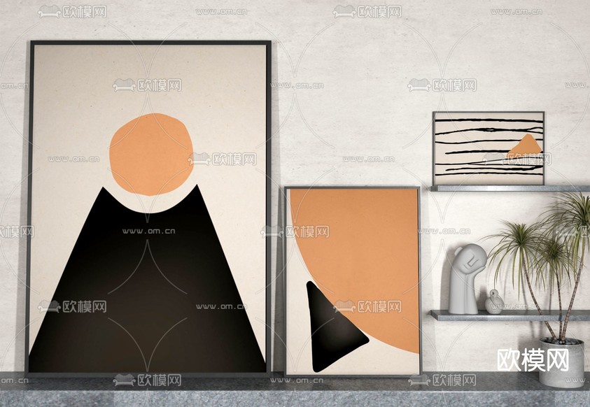 现代抽象装饰挂画免费3d模型下载