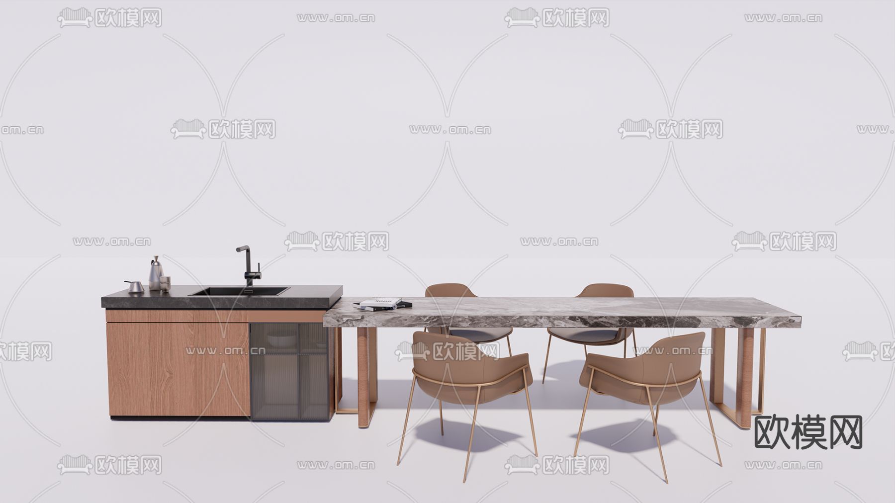 北欧吧台餐桌椅su模型下载（渲染图1）