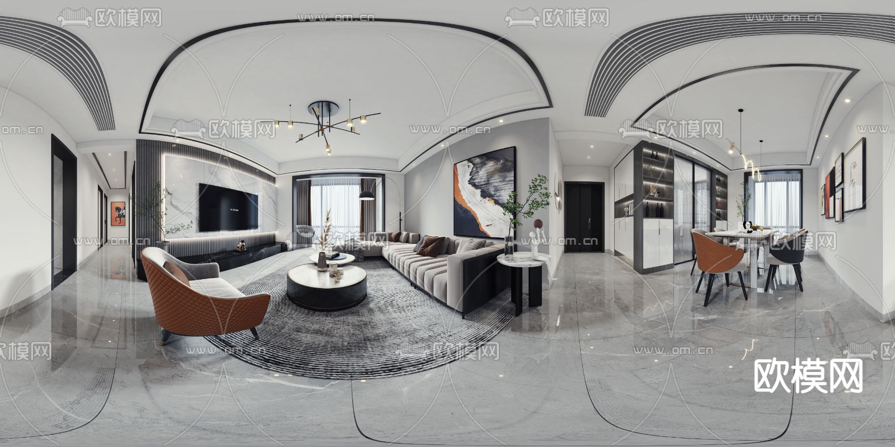 现代轻奢客餐厅vr全景3d模型