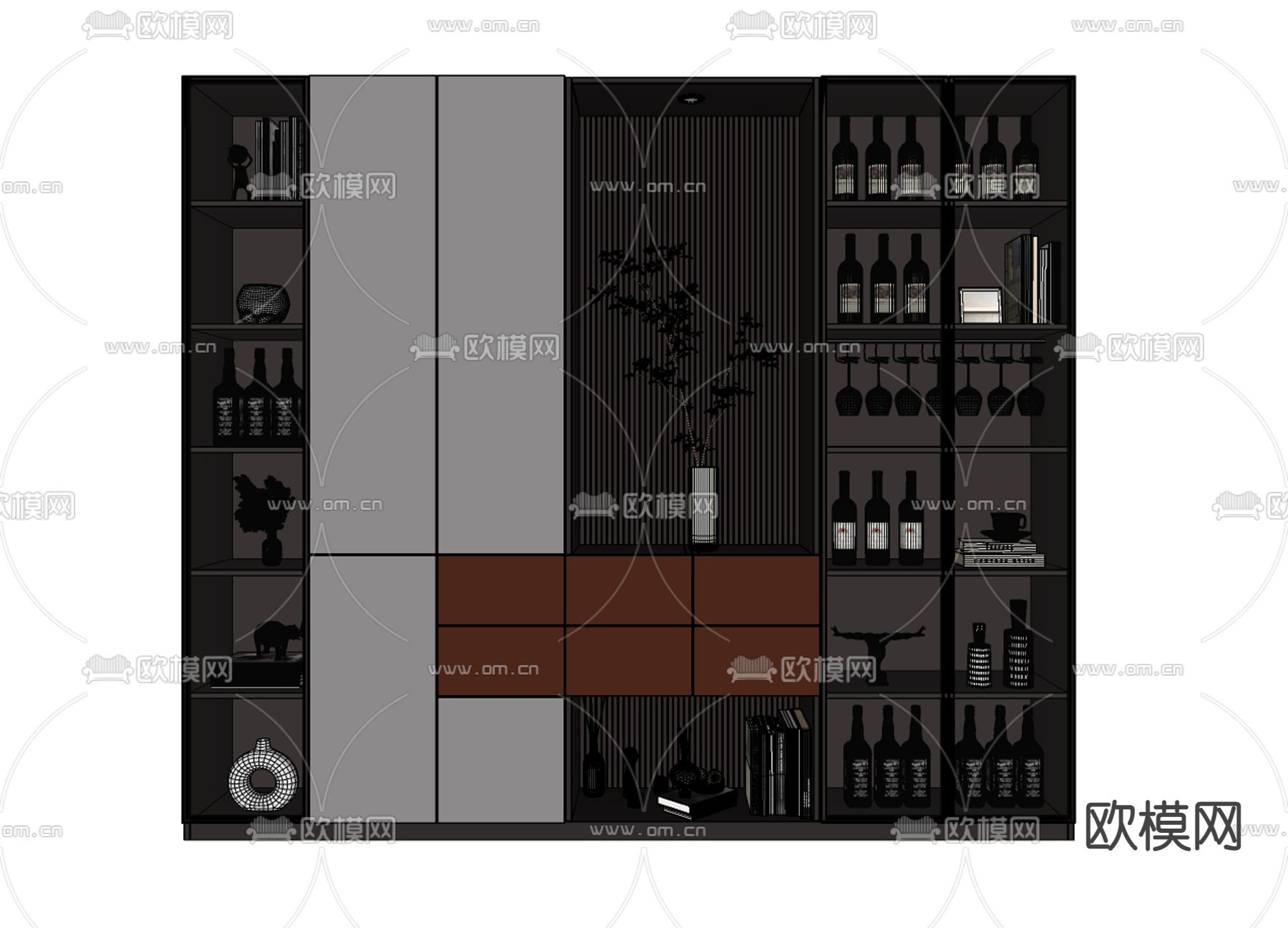 现代酒柜装饰柜su模型