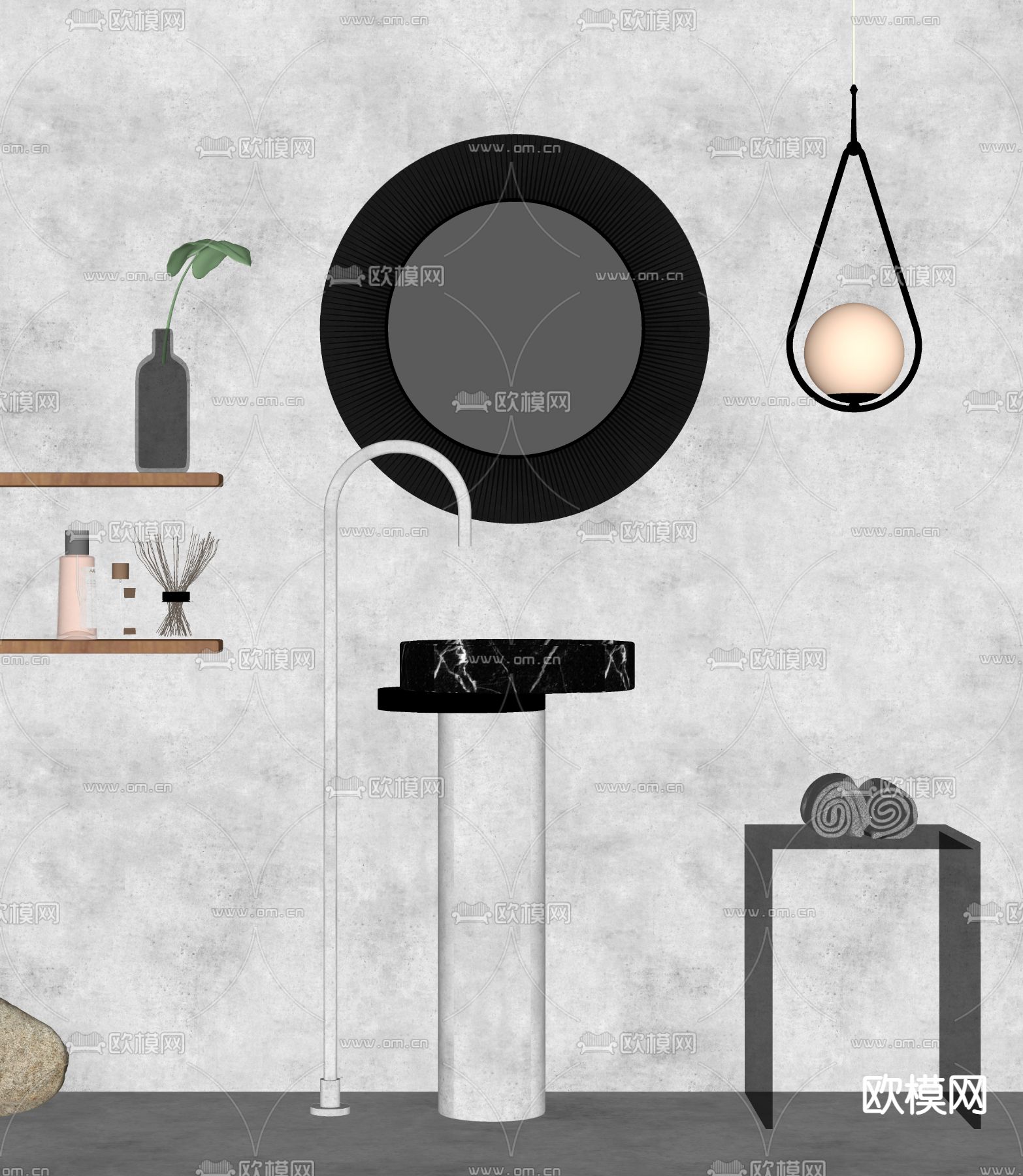 侘寂洗手台盆su模型下载（渲染图2）