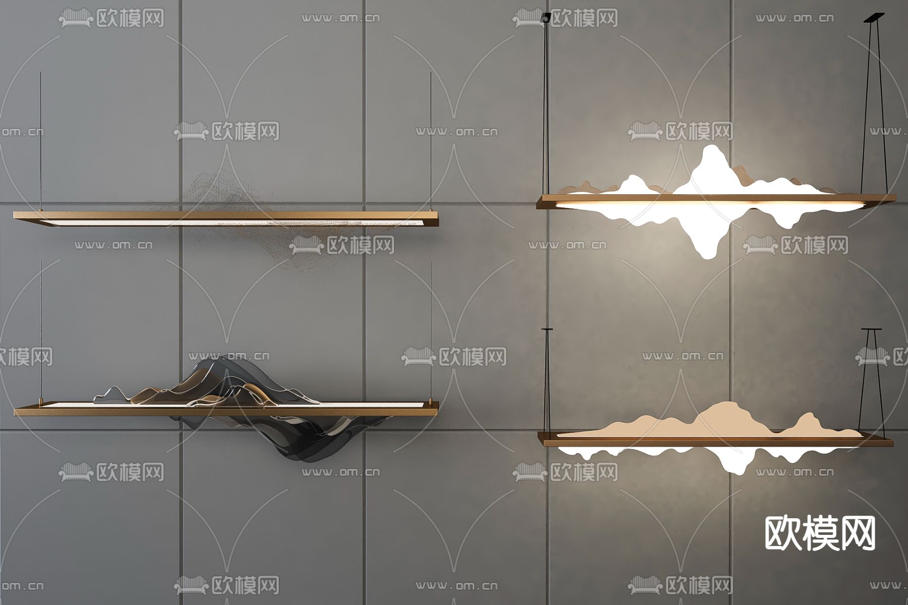 中式金属吊灯3d模型下载