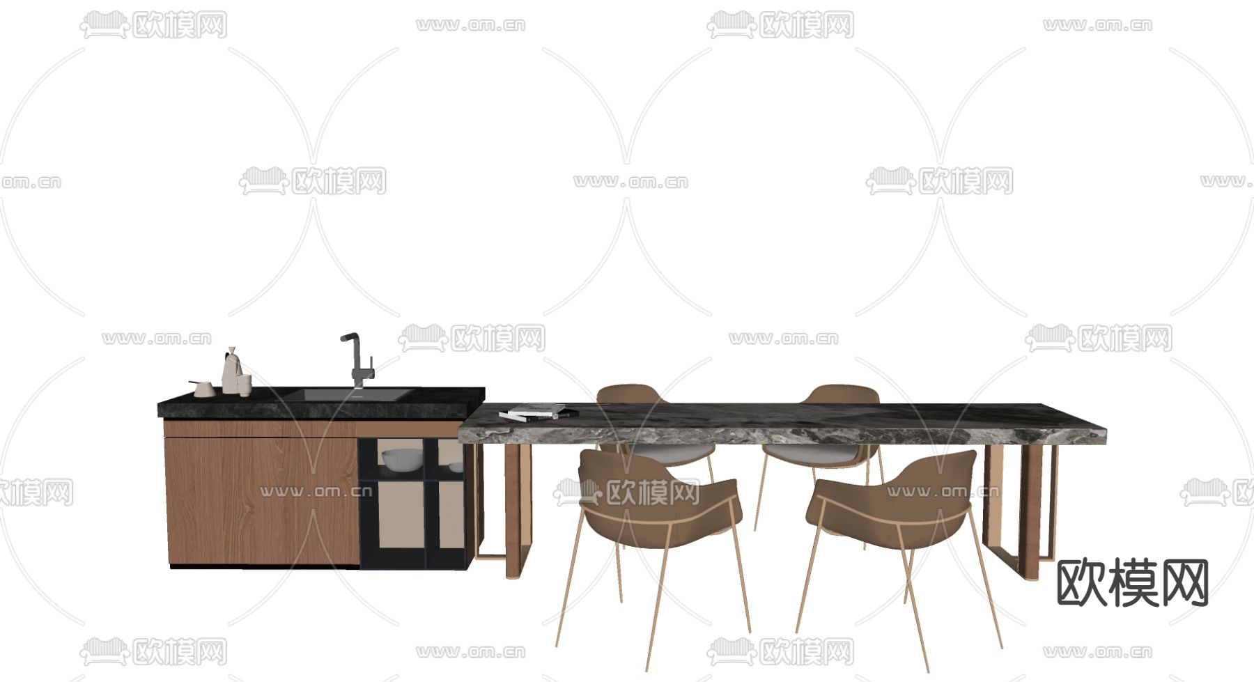 北欧吧台餐桌椅su模型下载（渲染图2）