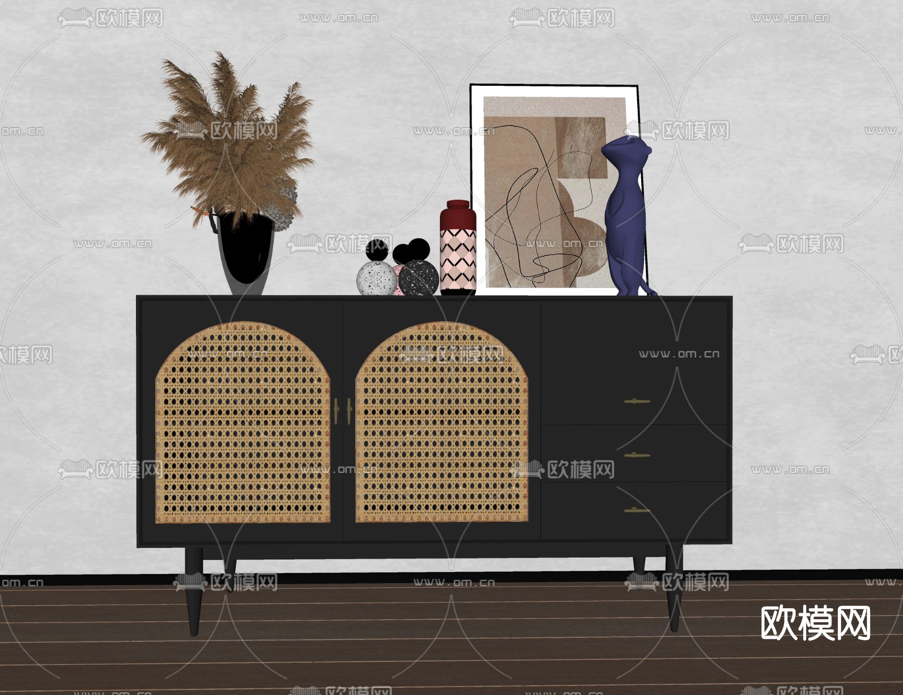 北欧玄关柜su模型下载（渲染图2）