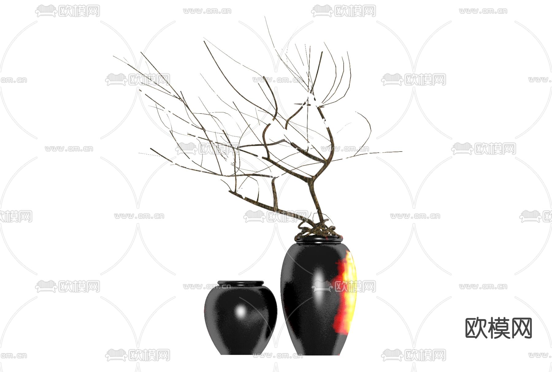 新中式陶瓷花瓶花艺免费3d模型