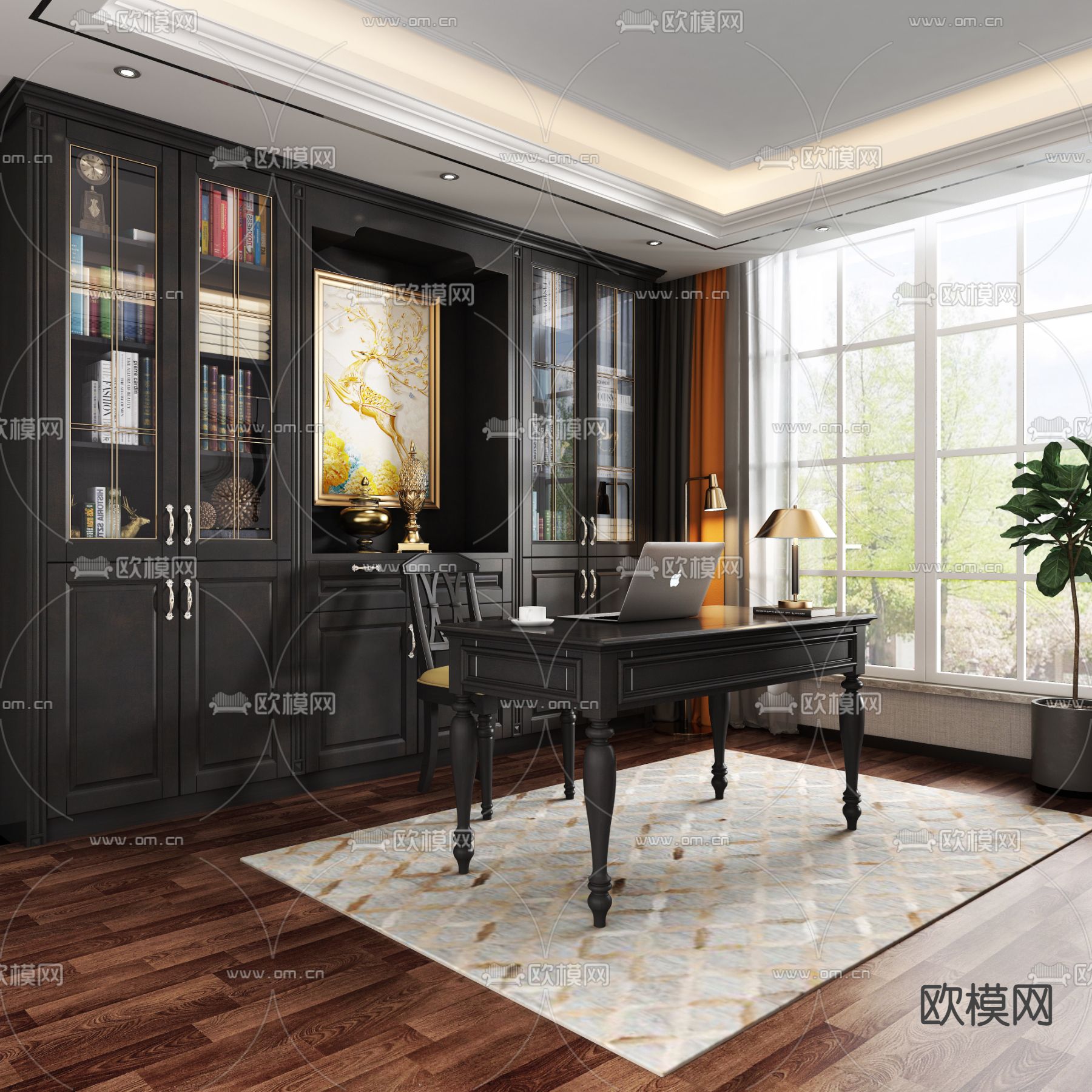 美式书房3d模型下载