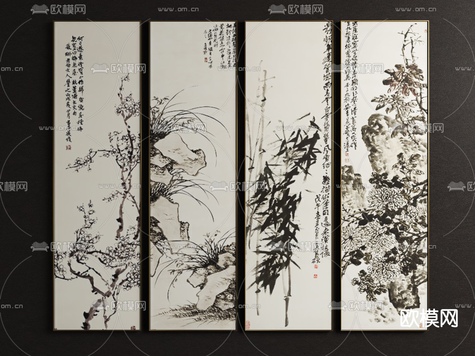 新中式装饰挂画su模型