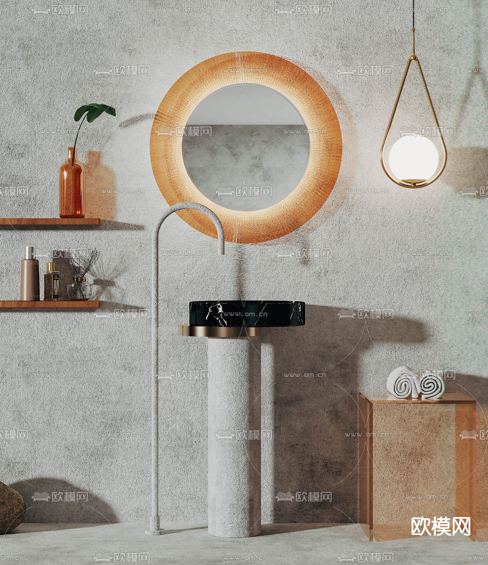 侘寂洗手台盆su模型下载（渲染图1）