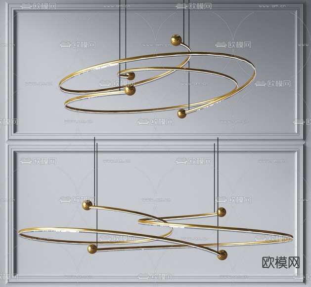 现代金属环形吊灯3d模型下载