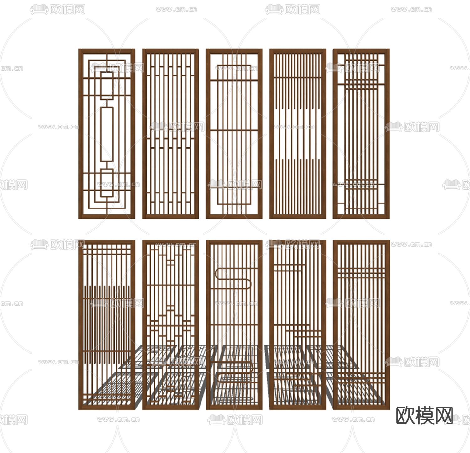 新中式镂空花格屏风su模型