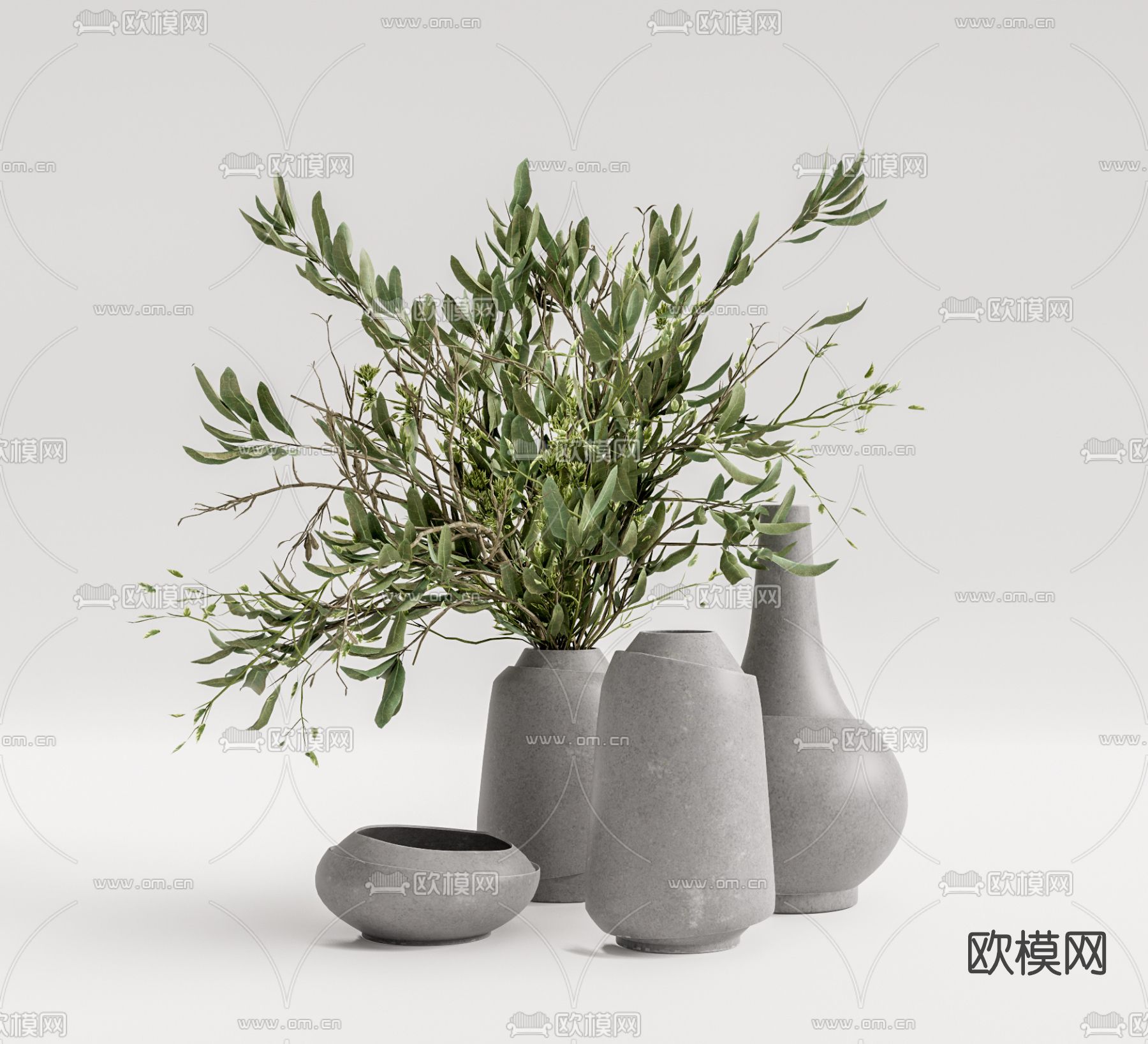 现代绿枝花瓶su模型