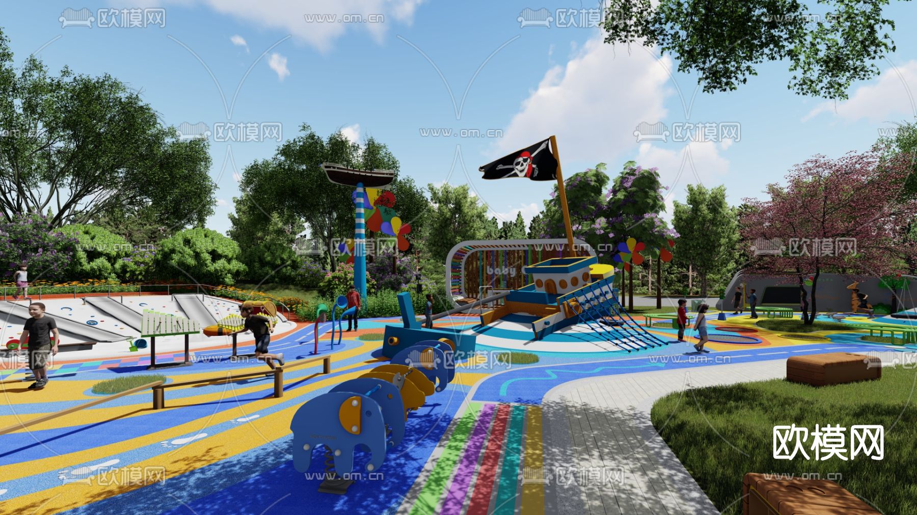 现代主题儿童乐园su模型下载（渲染图1）