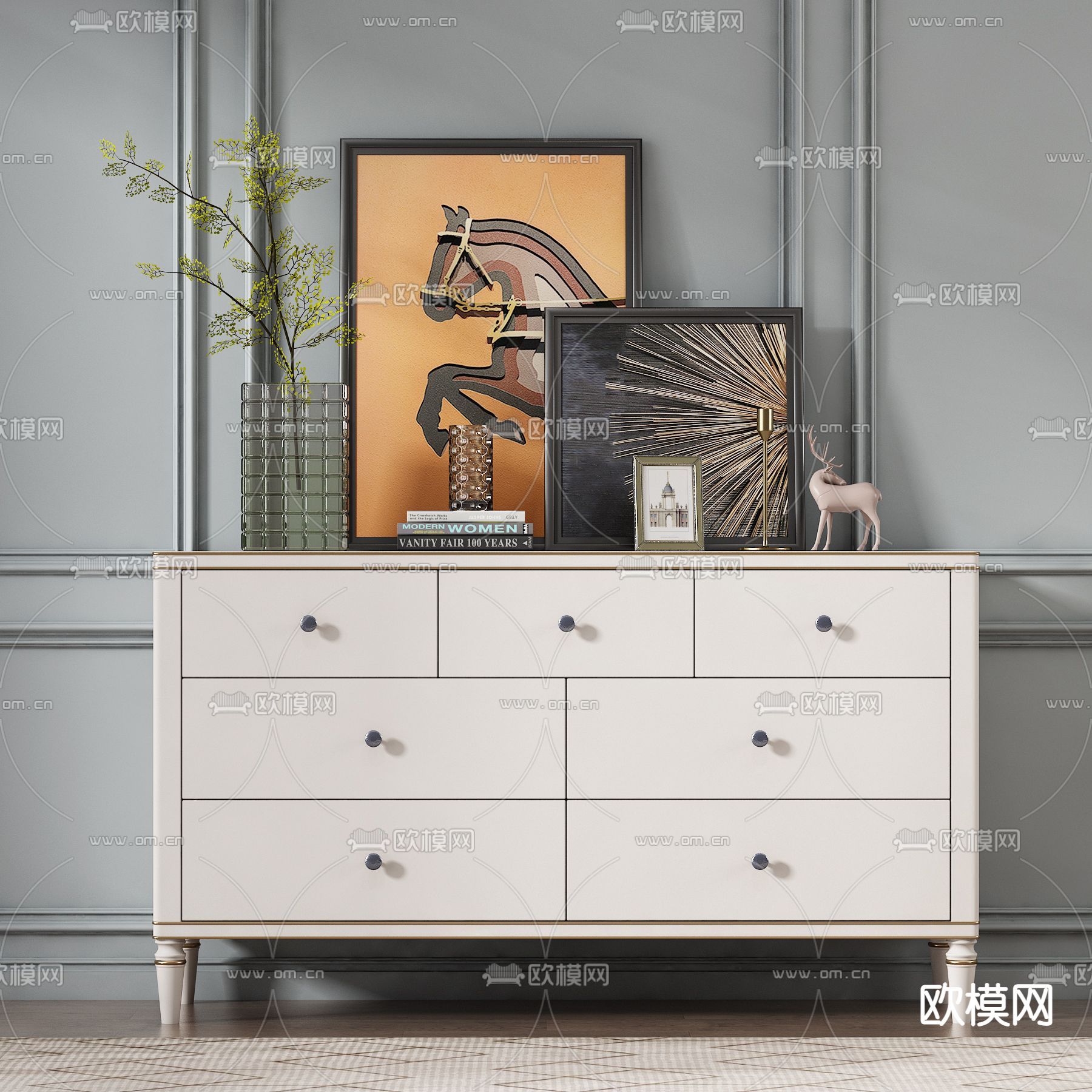 美式轻奢边柜3d模型下载