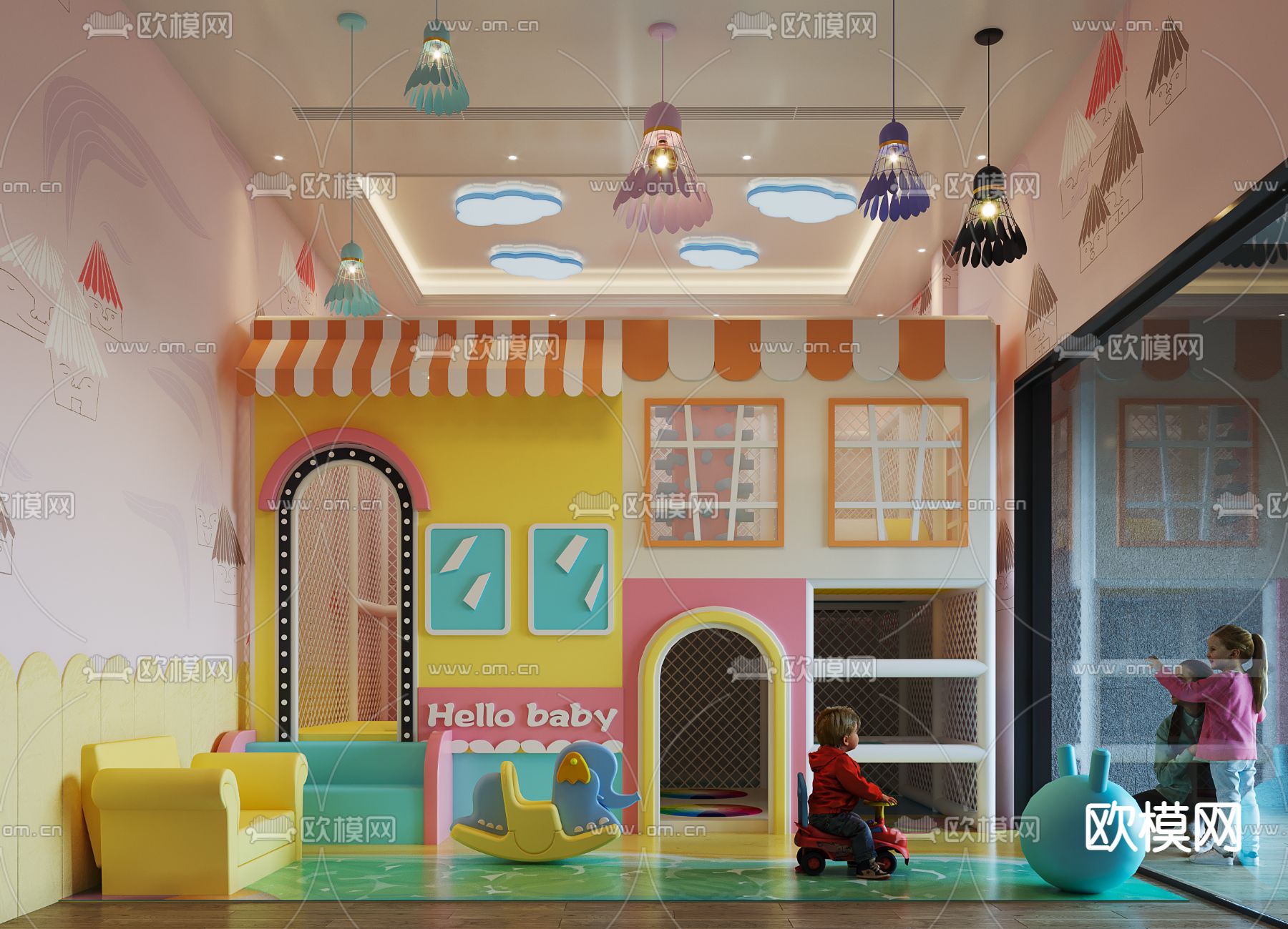 现代室内儿童乐园3d模型下载（渲染图1）