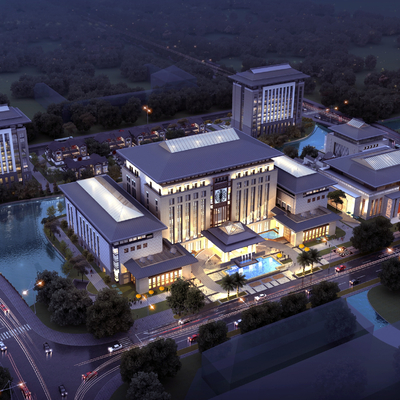  现代酒店鸟瞰su模型 