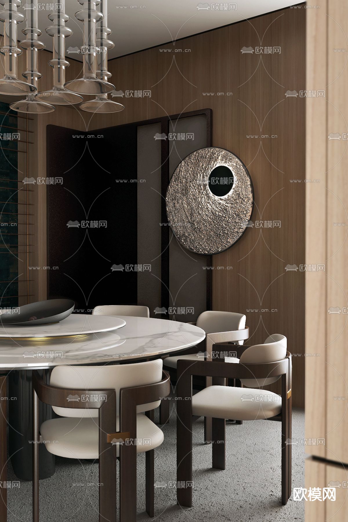 共生形态设计 现代餐厅包房3d模型下载（渲染图1）