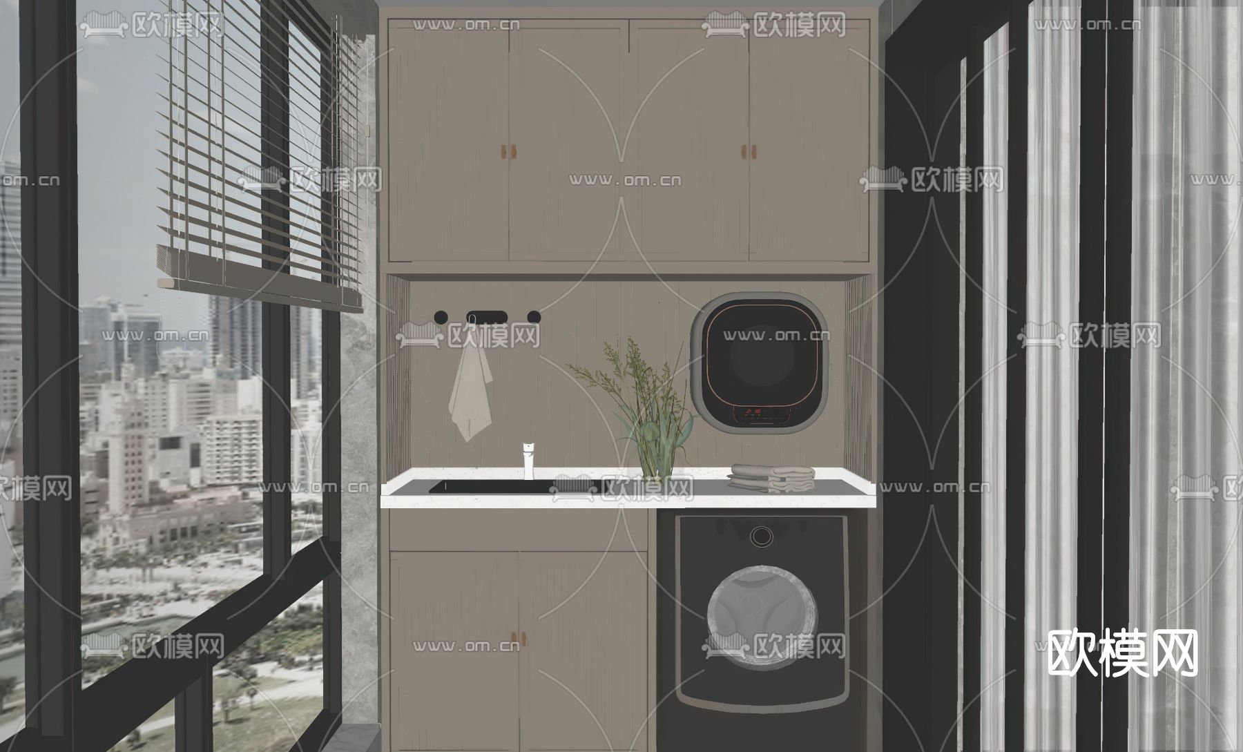 现代阳台洗衣房su模型