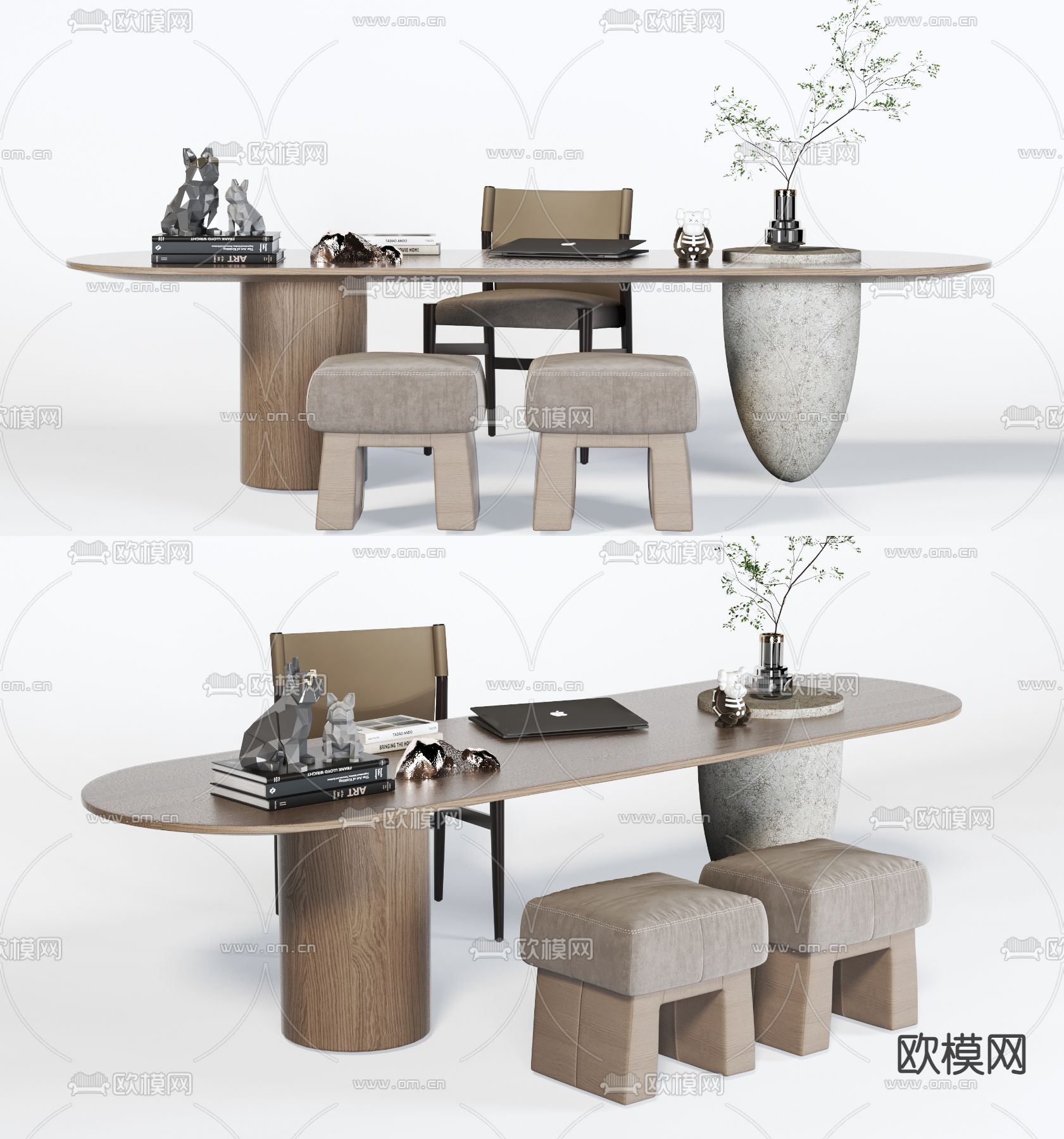 现代实木书桌椅3d模型